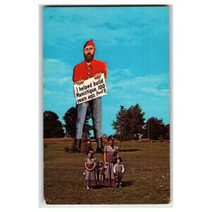 Vintage Paul Bunyan Manistique Michigan 45 ft Tall Centennial Postcard